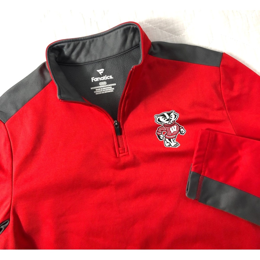 Fanatics Wisconsin Badgers Pullover Mens L Red Quarter Zip Fleece NCAA Bucky